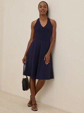 Pact Organic Fit & Flare Gathered Halter Dress Eclipse Purple